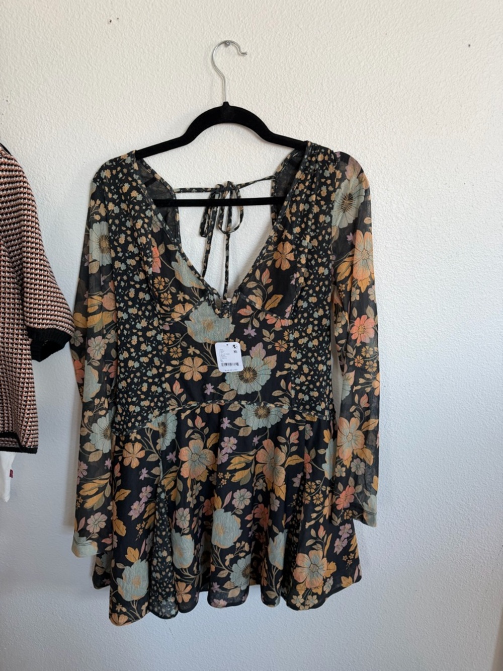 Black Floral V-Neck Boho Tunic Dress